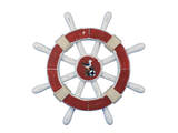 Handcrafted Model Ships Rustic-Red-and-White-SW-12-Seagull Rustic Red And White Decorative Ship Wheel With Seagull 12