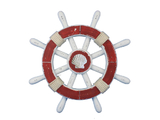 Handcrafted Model Ships Rustic-Red-and-White-SW-12-Seashell Rustic Red And White Decorative Ship Wheel With Seashell 12