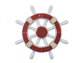 Handcrafted Model Ships Rustic-Red-and-White-SW-12 Rustic Red and White Decorative Ship Wheel 12"