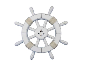 Handcrafted Model Ships rustic-white-sw-12-anchor Rustic White Decorative Ship Wheel With Anchor 12"