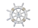 Handcrafted Model Ships rustic-white-sw-12-sailboat Rustic White Decorative Ship Wheel With Sailboat 12