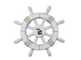 Handcrafted Model Ships rustic-white-sw-12-seagull Rustic White Decorative Ship Wheel With Seagull 12