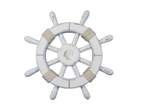 Handcrafted Model Ships rustic-white-sw-12-seashell Rustic White Decorative Ship Wheel With Seashell 12