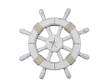 Handcrafted Model Ships rustic-white-sw-12-starfish Rustic White Decorative Ship Wheel With Starfish 12