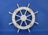 Handcrafted Model Ships Rustic-White-SW-Anchor-18 Rustic White Decorative Ship Wheel with Anchor 18