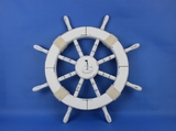 Handcrafted Model Ships Rustic-White-SW-Sailboat-18 Rustic White Decorative Ship Wheel with Sailboat 18