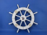 Handcrafted Model Ships Rustic-White-SW-Seagull-and-Lifering-18 Rustic White Decorative Ship Wheel with Seagull and Lifering 18