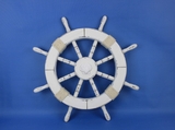 Handcrafted Model Ships Rustic-White-SW-Seashell-18 Rustic White Decorative Ship Wheel with Seashell 18