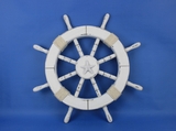 Handcrafted Model Ships Rustic-White-SW-Starfish-18 Rustic White Decorative Ship Wheel with Starfish 18