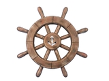 Handcrafted Model Ships rustic-wood-sw-12-anchor Rustic Wood Finish Decorative Ship Wheel With Anchor 12