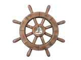 Handcrafted Model Ships rustic-wood-sw-12-sailboat Rustic Wood Finish Decorative Ship Wheel With Sailboat 12