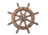 Handcrafted Model Ships rustic-wood-sw-12-seagull Rustic Wood Finish Decorative Ship Wheel With Seagull 12