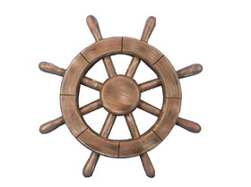 Handcrafted Model Ships Rustic-Wood-SW-12 Rustic Wood Finish Decorative Ship Wheel 12"