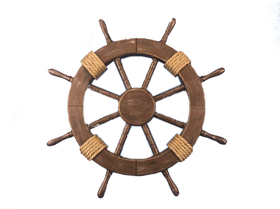 Handcrafted Model Ships Rustic-Wood-SW-18 Rustic Wood Finish Decorative Ship Wheel 18"