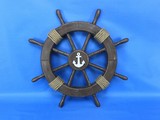 Handcrafted Model Ships Rustic-Wood-SW-Anchor-18 Rustic Wood Finish Decorative Ship Wheel with Anchor 18