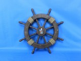 Handcrafted Model Ships Rustic-Wood-SW-Seagull-and-Lifering-18 Rustic Wood Finish Decorative Ship Wheel with Seagull and Lifering 18