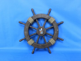 Handcrafted Model Ships Rustic-Wood-SW-Seagull-and-Lifering-18 Rustic Wood Finish Decorative Ship Wheel with Seagull and Lifering 18"
