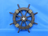 Handcrafted Model Ships Rustic-Wood-SW-Starfish-18 Rustic Wood Finish Decorative Ship Wheel with Starfish 18