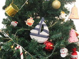 Handcrafted Model Ships Sailboat-300-XMASS Wooden Rustic Decorative Blue and White Sailboat Christmas Tree Ornament