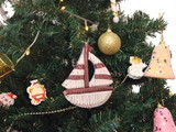 Handcrafted Model Ships Sailboat-301-XMASS Wooden Rustic Decorative Red and White Sailboat Christmas Tree Ornament