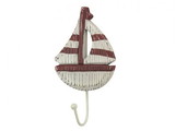Handcrafted Model Ships Sailboat-301 Wooden Rustic Decorative Red and White Sailboat with Hook 7"