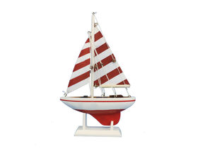 Handcrafted Model Ships Sailboat 9-110 Wooden Red Striped Pacific Sailer Model Sailboat Decoration 9"