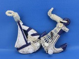 Handcrafted Model Ships Sailboat-Anchor-Blue Wooden Rustic Decorative Blue Sailboat/Anchor Wall Accent w/ Hook Set 6