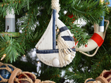 Handcrafted Model Ships Sailboat-Blue-XMASS Wooden Rustic Blue Sailboat Model Christmas Tree Ornament