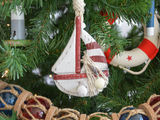 Handcrafted Model Ships Sailboat-Red-XMASS Wooden Rustic Red Sailboat Model Christmas Tree Ornament