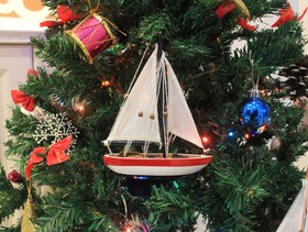 Handcrafted Model Ships Sailboat9-100-XMAS USA Sailboat Christmas Tree Ornament 9"
