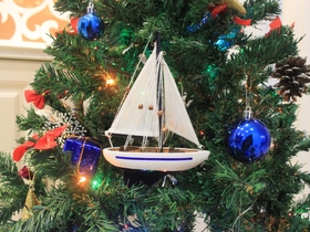 Handcrafted Model Ships Sailboat9-102-XMAS Blue Sailboat Christmas Tree Ornament 9"