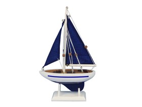 Handcrafted Model Ships Sailboat9-103 Wooden Blue Pacific Sailer with Blue Sails Model Sailboat Decoration 9"
