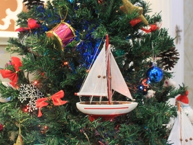 Handcrafted Model Ships Sailboat9-104-XMAS Red Sailboat Christmas Tree Ornament 9"