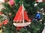 Handcrafted Model Ships Sailboat9-105-XMAS Wooden Red Sailboat Model with Red Sails Christmas Tree Ornament 9"