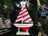 Handcrafted Model Ships sailboat9-110-XMAS Wooden Red Striped Sailboat Model Christmas Tree Ornament