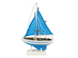Handcrafted Model Ships Sailboat9-113-XMAS Wooden Light Blue Sailboat with Light Blue Sails Christmas Tree Ornament 9