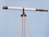 Handcrafted Model Ships ST-0117-ACWL Floor Standing Antique Copper With White Leather Galileo Telescope 65