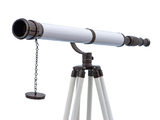 Handcrafted Model Ships ST-0117-Black/W Floor Standing Oil Rubbed Bronze/White Leather Galileo Telescope 65