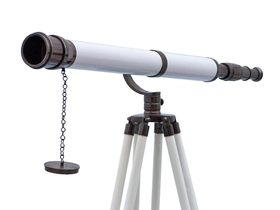 Handcrafted Model Ships ST-0117-Black/W Floor Standing Oil Rubbed Bronze/White Leather Galileo Telescope 65"