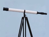 Handcrafted Model Ships ST-0117-BWLB Floor Standing Oil-Rubbed Bronze-White Leather With Black Stand Galileo Telescope 65