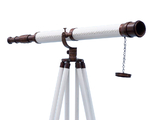 Handcrafted Model Ships ST-0117 BZ-WL Floor Standing Bronzed With White Leather Galileo Telescope 65