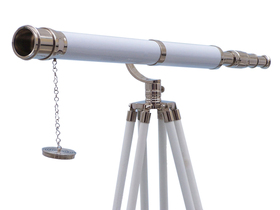 Handcrafted Model Ships ST-0117-CHW Floor Standing Chrome/White Leather Galileo Telescope 65"