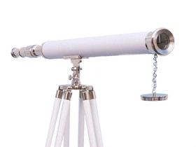 Handcrafted Model Ships ST-0123-CH-WL Hampton Collection Chrome with Leather Harbor Master Telescope 60"