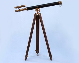 Handcrafted Model Ships ST-0124-AN-L Floor Standing Antique Brass With Leather Griffith Astro Telescope 64"