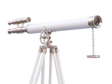 Handcrafted Model Ships ST-0124-BN-WL Floor Standing Brushed Nickel With White Leather Griffith Astro Telescope 65