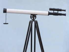 Handcrafted Model Ships ST-0124-BWLB Floor Standing Oil-Rubbed Bronze-White Leather With Black Stand Griffith Astro Telescope 65"