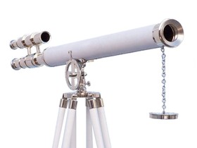 Handcrafted Model Ships ST-0124-CHWL Hampton Collection Chrome with White Leather Griffith Astro Telescope 64"