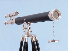 Handcrafted Model Ships ST-0124NL Chrome - Leather Griffith Astro Telescope 64" with Black Wooden Legs