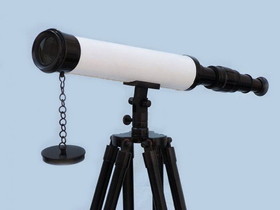 Handcrafted Model Ships ST-0129-BWLB Floor Standing Oil-Rubbed Bronze-White Leather With Black Stand Harbor Master Telescope 50"