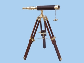 Handcrafted Model Ships ST-0136 - leather Floor Standing Brass/Leather Harbor Master Telescope 30" - Leather